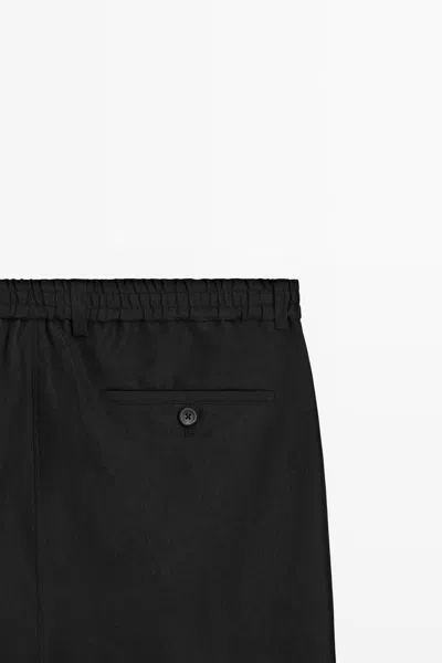 Massimo Dutti 100% Linen Short Bermuda Shorts In Black