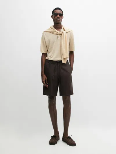 Massimo Dutti 100% Linen Short Bermuda Shorts In Brown