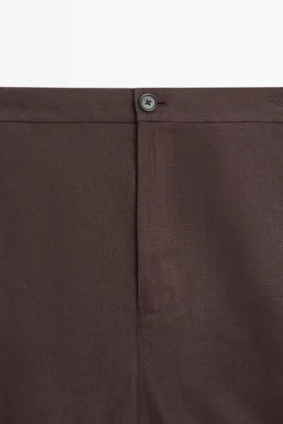 Massimo Dutti 100% Linen Short Bermuda Shorts In Brown