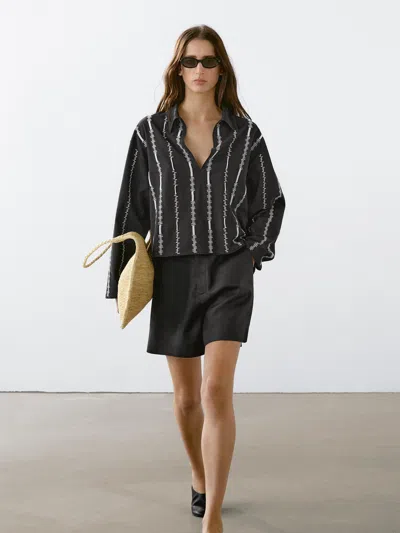 Massimo Dutti 100% Linen Short Bermuda Shorts In Multi