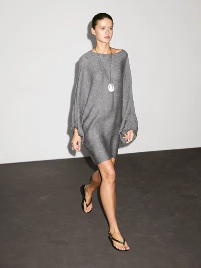 Massimo Dutti 100% Linen Short Dress With Sleeve Detail In Multi