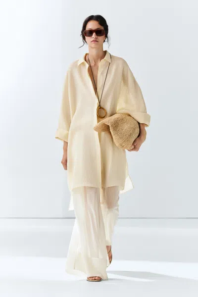 Massimo Dutti 100% Linen Short Shirt Dress In Neutral