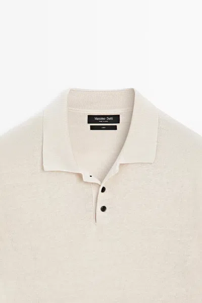 Massimo Dutti 100% Linen Short Sleeve Knit Sweater In Neutral