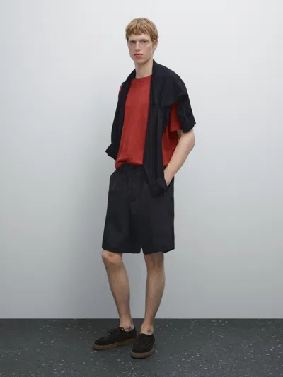 Massimo Dutti 100% Linen Short Sleeve Knit T In Black