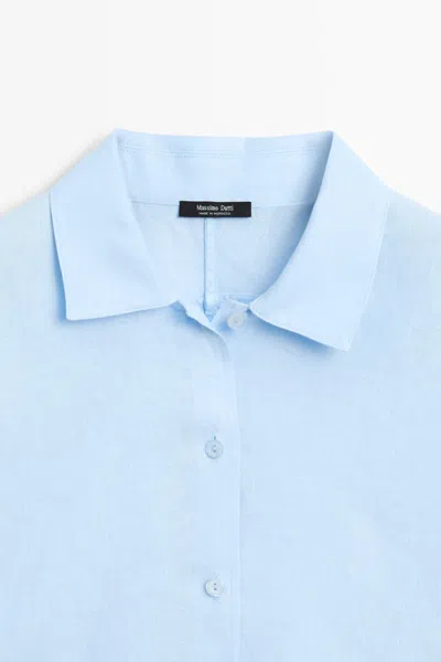 Massimo Dutti 100% Linen Short Sleeve Shirt In Blue