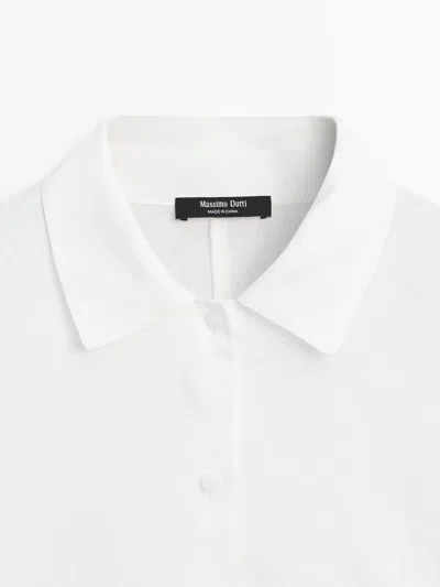 Massimo Dutti 100% Linen Short Sleeve Shirt In White