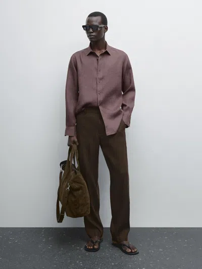 Massimo Dutti 100% Linen Slim Fit Shirt In Pink