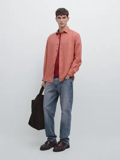 Massimo Dutti 100% Linen Slim Fit Shirt In Pink