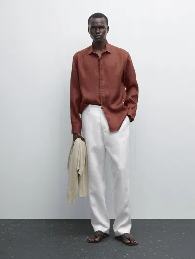 Massimo Dutti 100% Linen Slim Fit Shirt In White