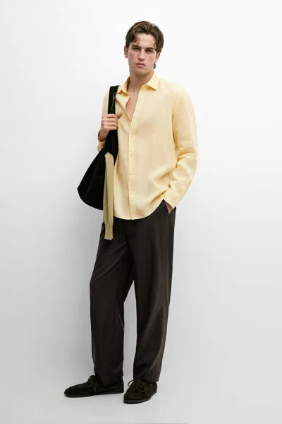 Massimo Dutti 100% Linen Slim In Yellow