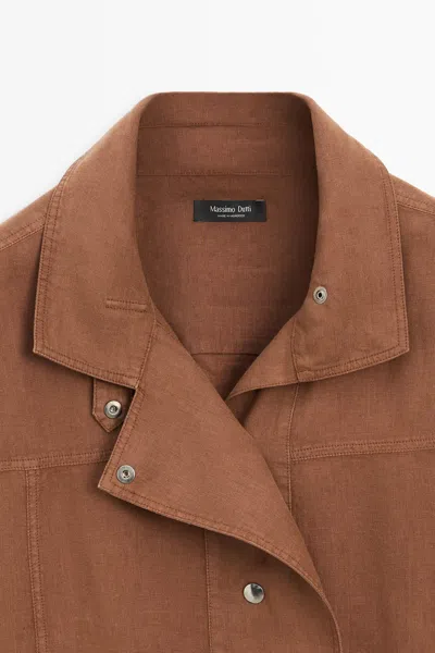 Massimo Dutti 100% Linen Snap Button Shirt In Black