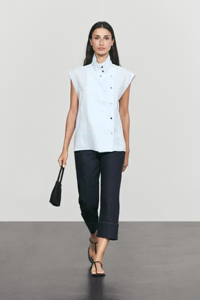 Massimo Dutti 100% Linen Snap In Blue