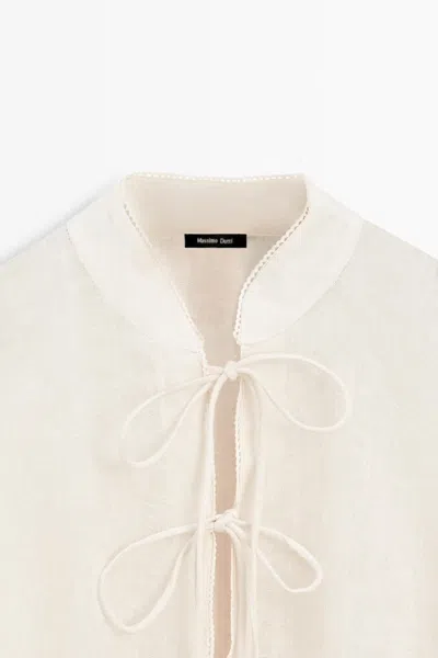 Massimo Dutti 100% Linen Stand Collar Cape In White
