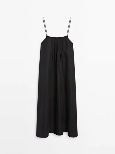 Massimo Dutti 100% Linen Strappy Dress In Black