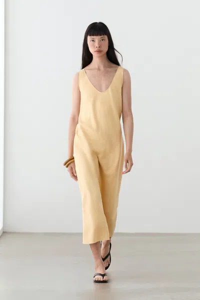 Massimo Dutti Robe Midi Bretelles 100 % Lin In Yellow