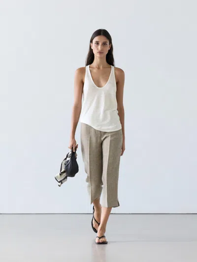 Massimo Dutti Top À Bretelles 100% Lin In White