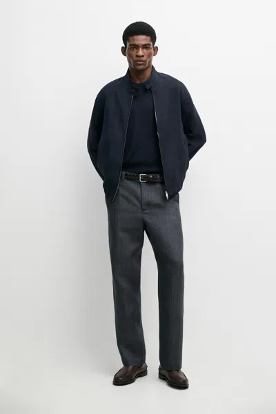 Massimo Dutti 100% Linen Striped Pants In Blue