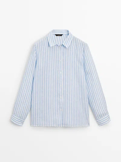 Massimo Dutti Gestreiftes Hemd Aus Reinem Leinen In Blue