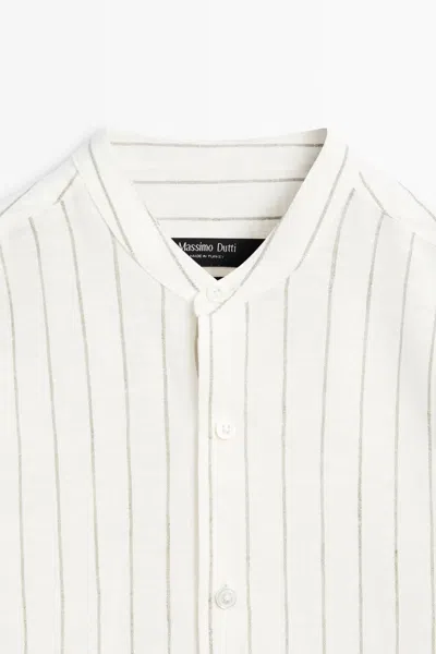Massimo Dutti 100% Linen Striped Stand Collar Shirt In Multi