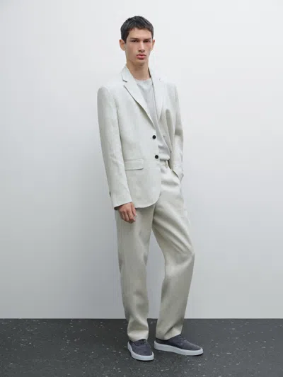 Massimo Dutti 100% Linen Suit Trousers In White