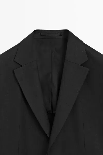 Massimo Dutti 100% Linen Tailored Suit Blazer In Black