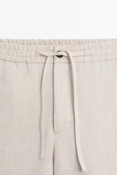 Massimo Dutti 100% Linen Textured Total Look Pants In Neutral