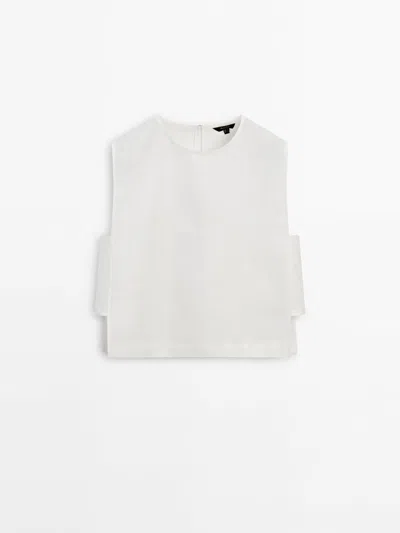 Massimo Dutti 100% Linen Top With Side Detail In Cream