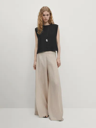 Massimo Dutti 100% Linen Top With Side Detail In Schwarz
