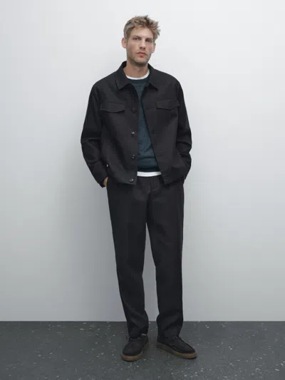 Massimo Dutti 100% Linen Total Look Jacket In Black
