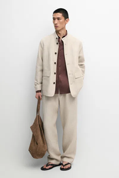 Massimo Dutti 100% Linen Total Look Overshirt In Neutral