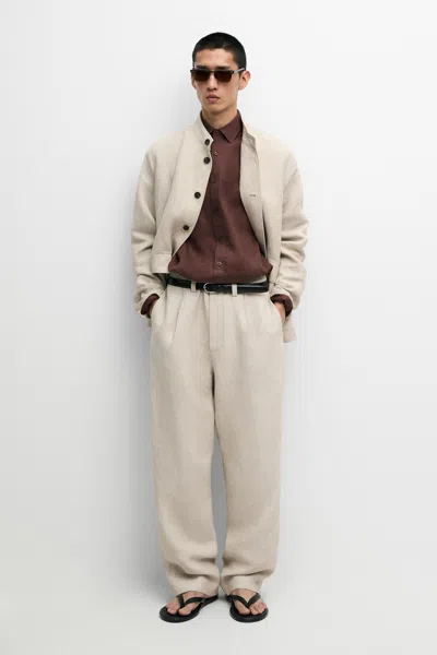 Massimo Dutti 100% Linen Total Look Pants In Neutral