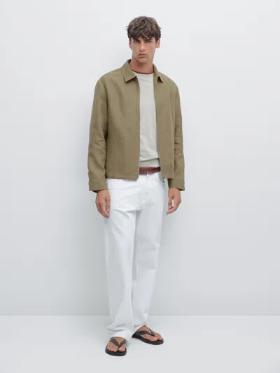 Massimo Dutti 100% Linen Total Look Zip In Green