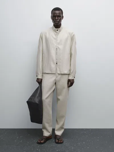 Massimo Dutti 100% Linen Trousers In Neutral