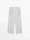 Massimo Dutti 100% Linen Trousers With Double Darts In Cream