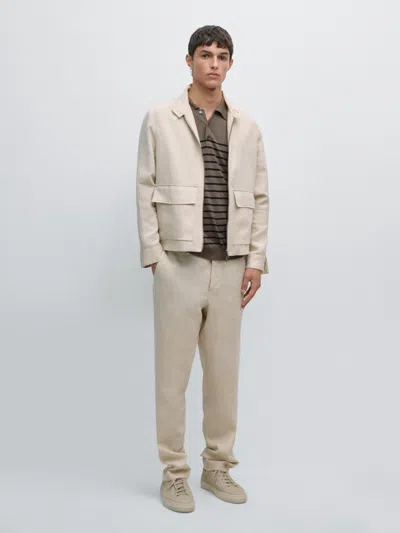 Massimo Dutti 100% Linen Trousers With Elasticated Detail In Neutral