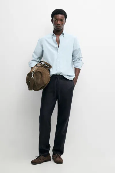 Massimo Dutti Pantalon À Taille Élastique 100 % Lin In Black
