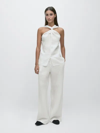 Massimo Dutti 100% Linen Trousers With Elasticated Waistband In White