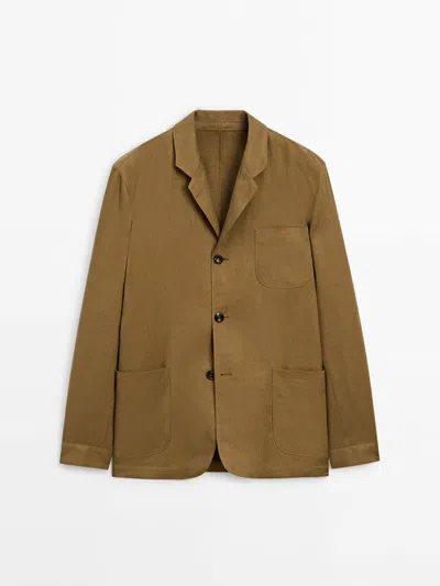 Massimo Dutti Blazer Twill 100 % Leinen In Brown