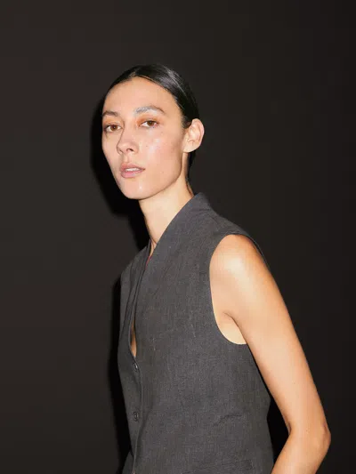 Massimo Dutti 100% Linen V In Black