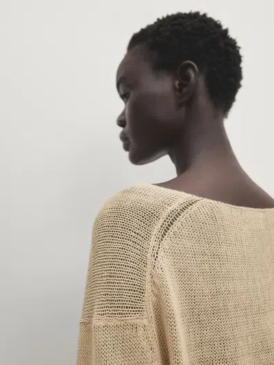 Massimo Dutti Strickpullover Aus Reinem Leinen Mit V-ausschnitt In Multicolor