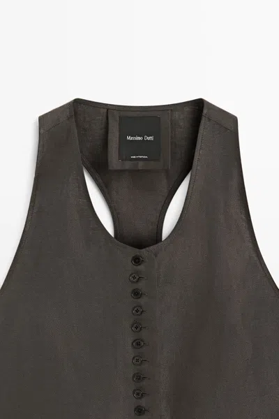 Massimo Dutti 100% Linen Vest In Brown