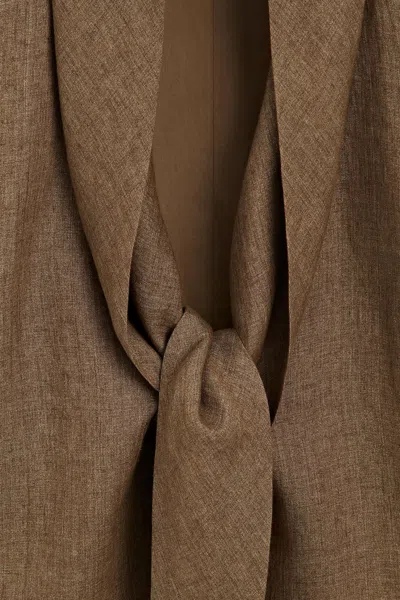 Massimo Dutti 100% Linen Vest With Tie Detail In Brown