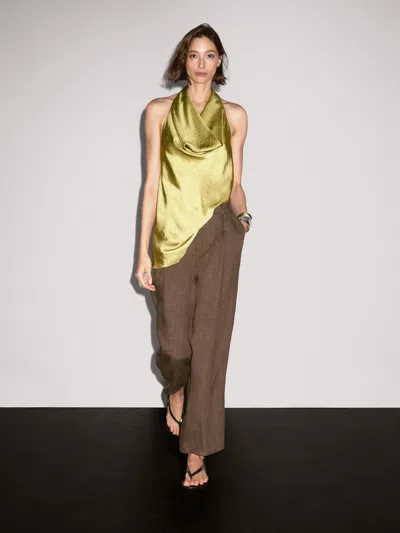 Massimo Dutti 100% Linen Wide In Brown