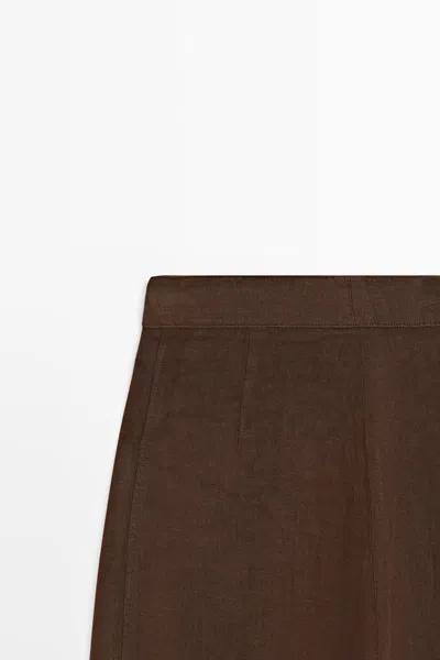 Massimo Dutti 100% Linen Wide In Brown