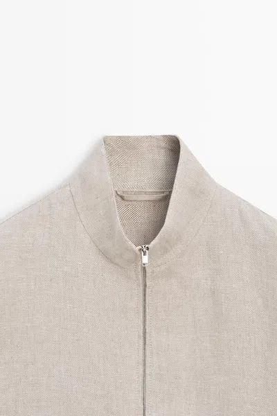 Massimo Dutti 100% Linen Zip In Neutral