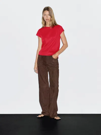 Massimo Dutti 100% Mercerised Cotton Short Sleeve T In Red