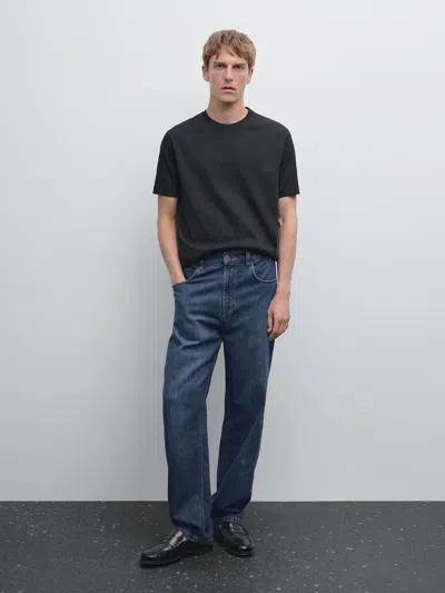 Massimo Dutti 100% Mercerised Cotton T In Blue