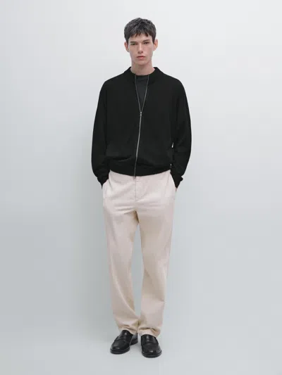 Massimo Dutti 100% Merino Wool Zip In Black