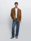 Massimo Dutti 100% Nubuck Leather Blazer In Multi