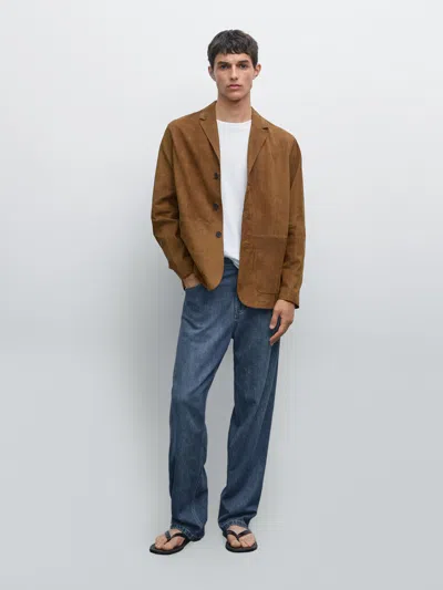 Massimo Dutti 100% Nubuck Leather Blazer In Multi